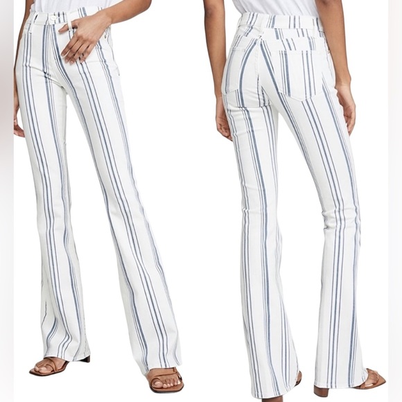 Frame Denim Denim - Frame Le High Flare Denim Blanc White & Faded Blue Striped Flare Leg Jeans